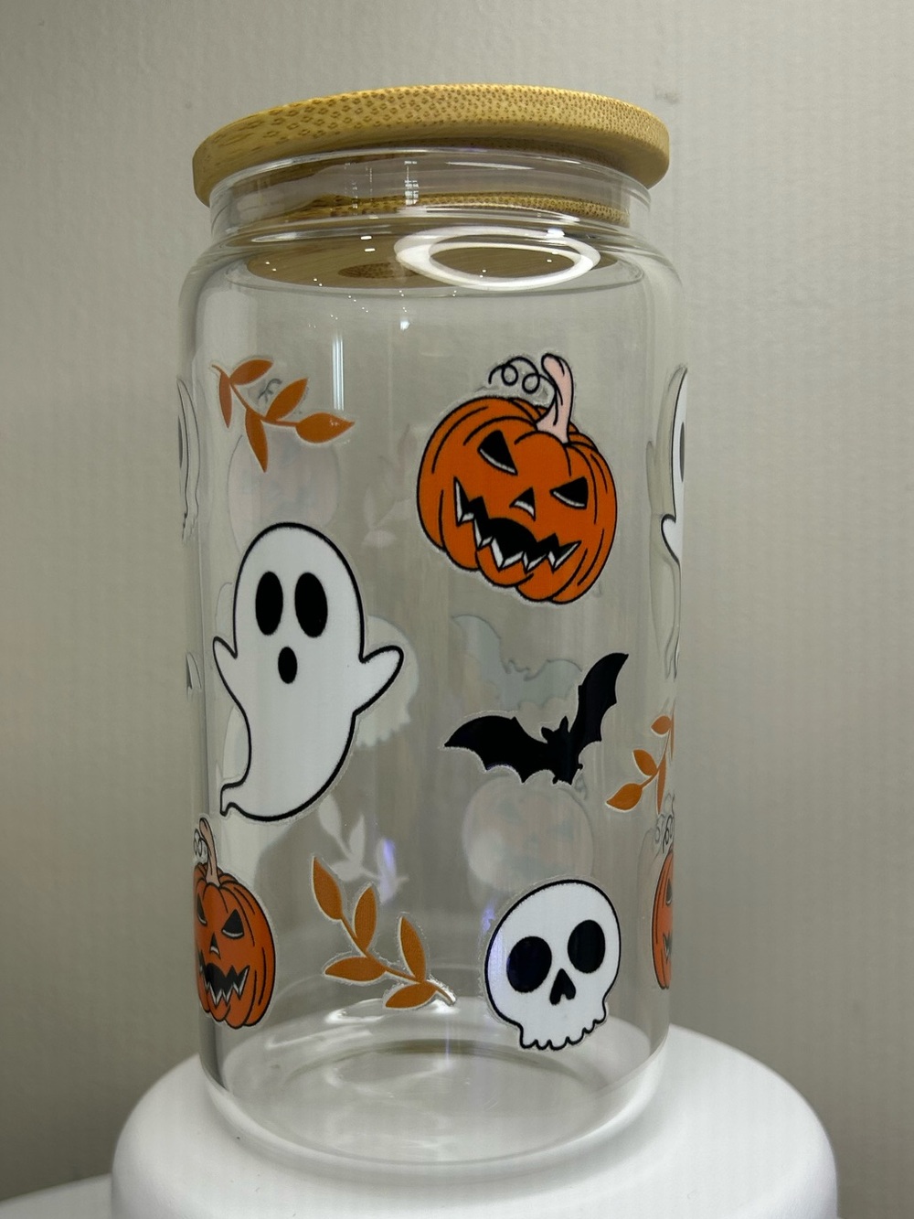 Halloween Glass Tumbler with Bamboo Lid & Glass Straw
